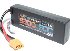5200 mAh 7.4V 2S 50C LiPo Battery w/ Hardwired XT90 Connector