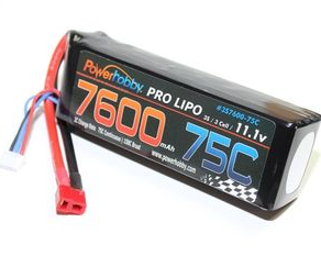 7600mAh 11.1V 3S 75C LiPo Battery w/ Hardwired T-Plug Connector