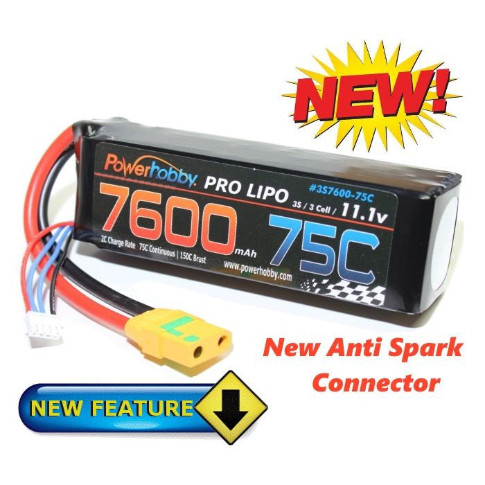 3S 11.1V 7600mAh 75C Lipo Battery w XT90 Anti Spark Plugs