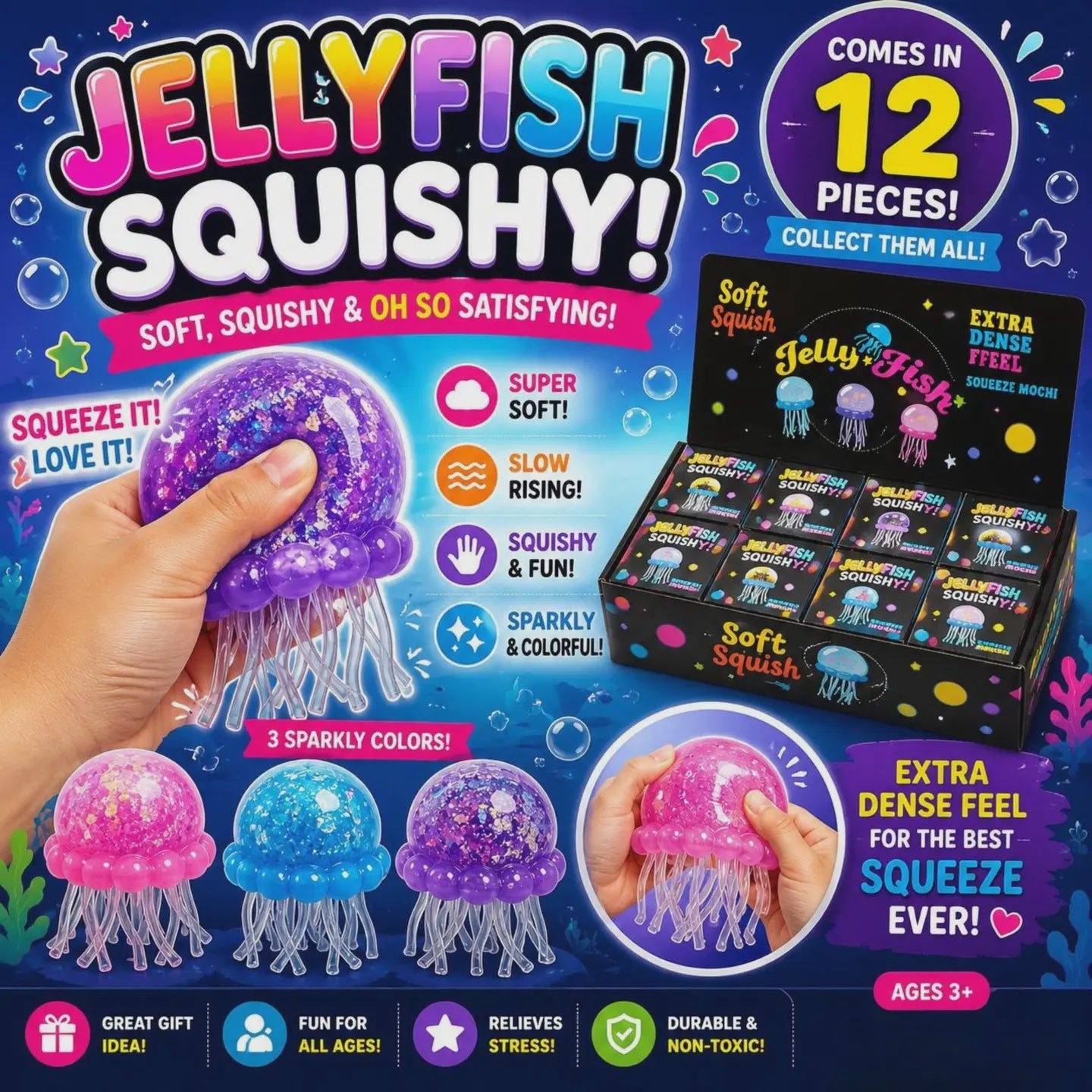 Jellyfish Squishy â€“ Glitter â€œSqueeze Mochiâ€