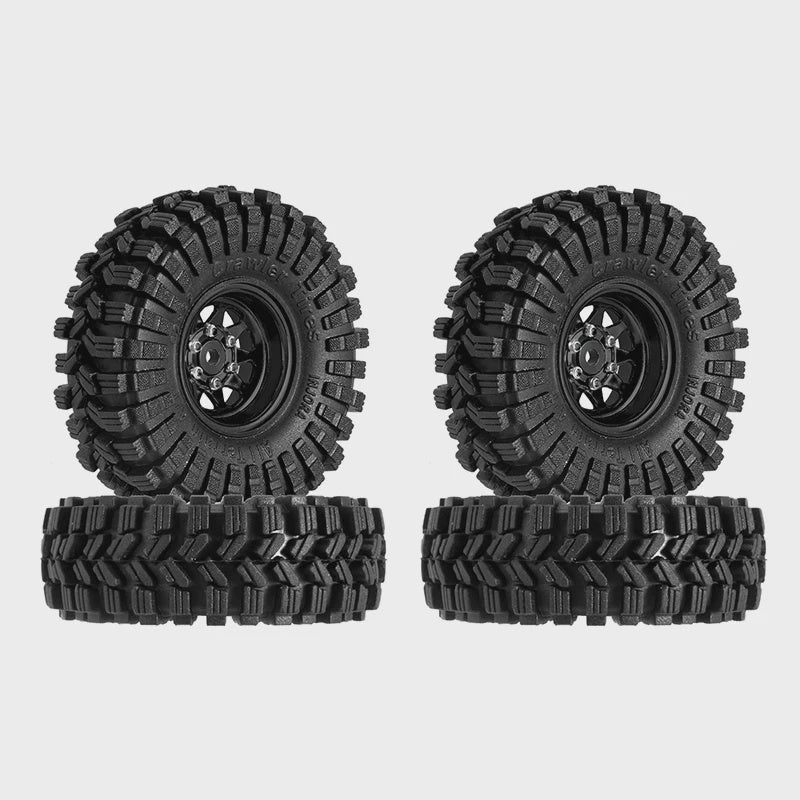 1/24 RC Crawler 1.0" 62*22mm -3.78mm Offset Beadlock Wheel Rims Tires Set