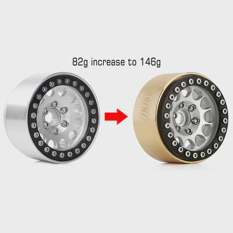 1/20 RC Crawler 1.9" Aluminum Alloy Beadlock Wheel Rims w/ Brass Rings