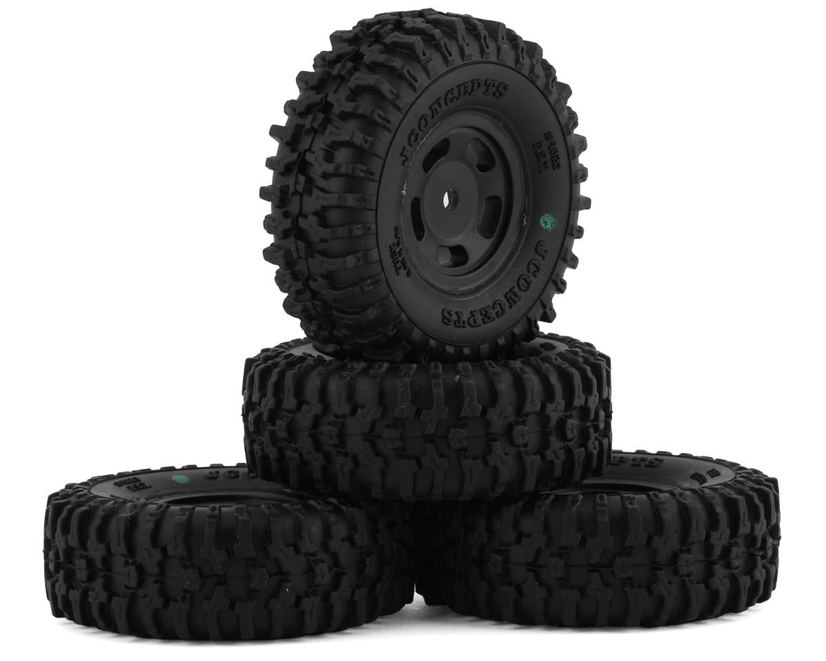 SCX24 1.0" Tusk Pre-Mounted Tires w/Glide 5 Wheels (4) (Black) (Green) w/7mm Hex