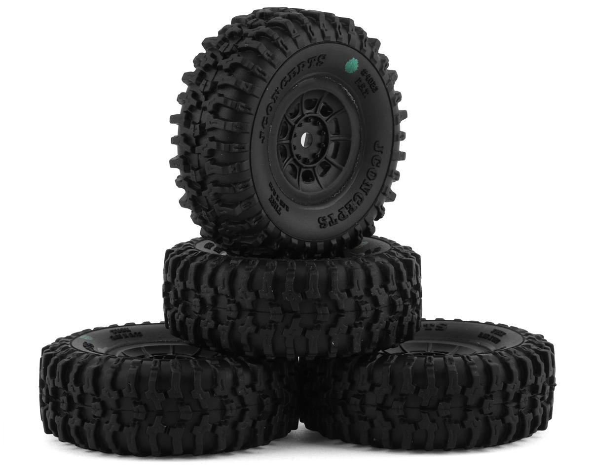 Tusk 1.0" Pre-Mounted Tires w/Hazard Wheel (Black) (4) (Green) w/7mm Hex