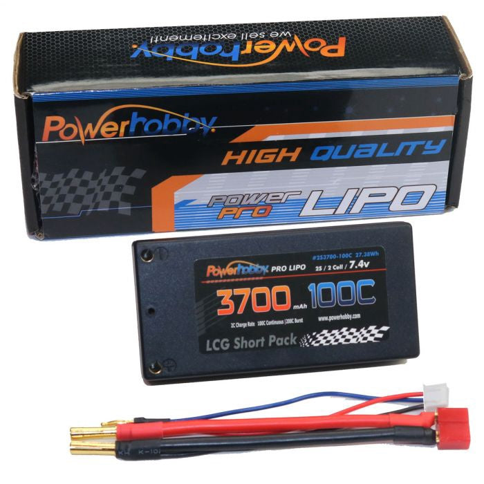 2S 7.4V 3700mAh 100C SHORTY LITE Hardcase LiPo Battery w/ Deans Connector