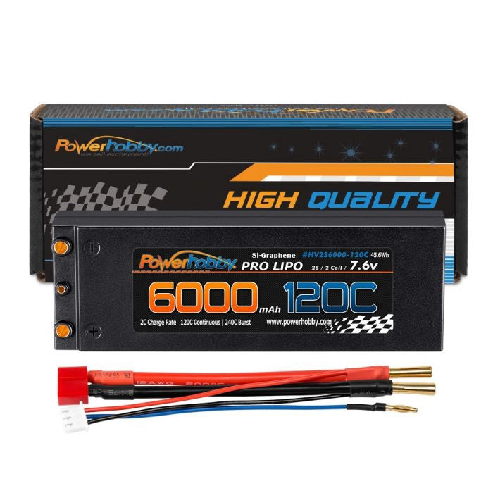 2S 7.6V 6000mAh 120C Graphene + HV LiPo Battery Bullet Deans Plug 240C Burst